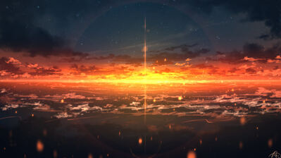 دانلود والپیپر افق غروب آرت انیمه Sunset Horizon Scenery Anime Art