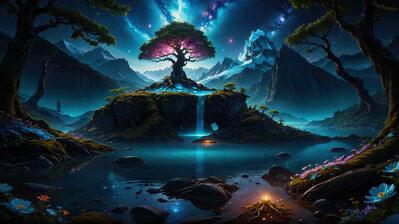 دانلود والپیپر منظره جنگل فانتزی درختان Fantasy Forest Trees Nature Scenery