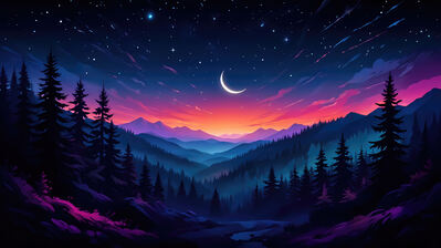 دانلود والپیپر جنگل غروب و آسمان شب Sunset Forest Night Sky