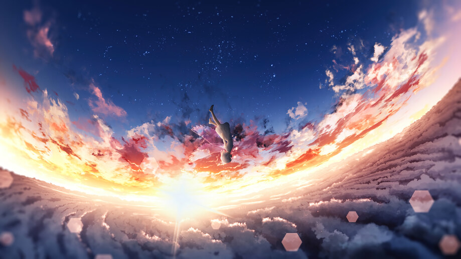 دانلود والپیپر دختر انیمه فرشته ابر آسمان Anime Girl Angel Clouds Sky