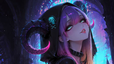 دانلود والپیپر دختر انیمه با شاخ Anime Girl Horn