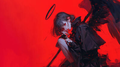 دانلود والپیپر دختر انیمه چشمان قرمز و داس Anime Girl Scythe