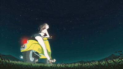 دانلود والپیپر دختر انیمه اسکوتر موتورسیکلت شب Anime Girl Scooter Motorcycle Night Sky