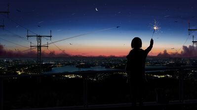 دانلود والپیپر سیلوئت دختر انیمه و غروب Anime Girl Silhouette City Sunset