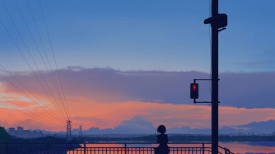 دانلود والپیپر سیلوئت دختر انیمه غروب Anime Girl Silhouette Sunset