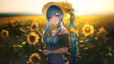 دانلود والپیپر دختر انیمه در مزرعه آفتابگردان Anime Girl Sunflower Field