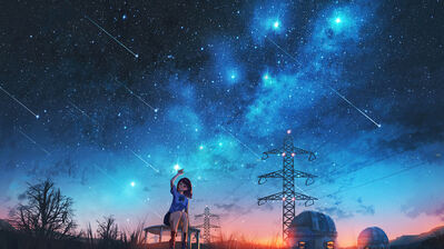دانلود والپیپر دختر مدرسه‌ای انیمه شب ستاره طلوع Anime School Girl Night Sky Stars Sunset