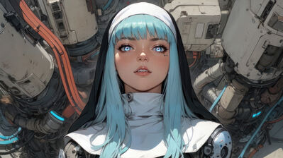 دانلود والپیپر راهبه سایبرپانک دختر انیمه Cyberpunk Nun Anime Girl