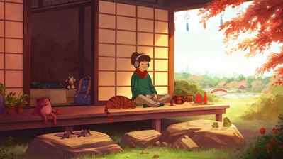 دانلود والپیپر لوفی دختر انیمه گربه آروم Lofi Anime Girl Cat Chill