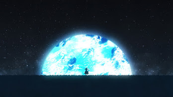 دانلود والپیپر ماه و ستاره در شب انیمه Moon Night Stars Anime Scenery