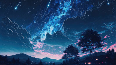 دانلود والپیپر منظره آسمان شب ابر ستاره Anime Landscape