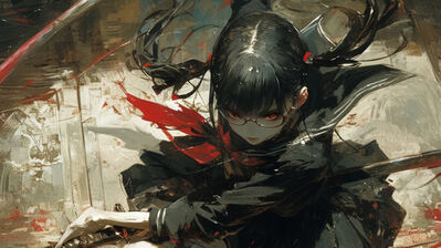 دانلود والپیپر دختر انیمه با کاتانا و عینک Girl Katana With Glasses