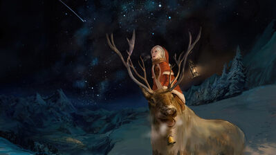 دانلود والپیپر کریسمس دختر انیمه بابانوئل گوزن Santa Anime Girl Reindeer Christmas Art