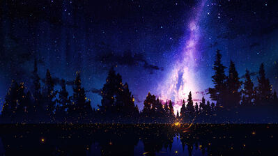 دانلود والپیپر جنگل شب پرستاره انیمه Starry Sky Night Forest