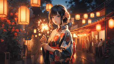دانلود والپیپر دختر انیمه کیمونو Anime Girl Kimono