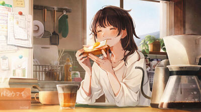 دانلود والپیپر صبحانه دختر انیمه Anime Girl Morning Breakfast