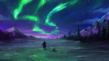 دانلود والپیپر دیجیتال آرت شفق قطبی Aurora Borealis Night Sky Digital Art Scenery