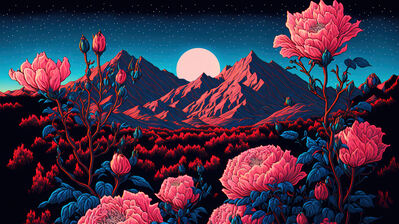 دانلود والپیپر گل شب کوه ماه Beautiful Flower Night Mountain Moon