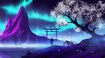 دانلود والپیپر موتورساز سیلوئت شب منظره Biker Silhouette Night