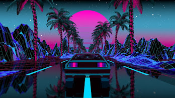 دانلود والپیپر ماشین شب رتروویو نخل Car Night Scenery Retrowave Palm Trees