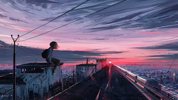 دانلود والپیپر دیجیتال آرت منظره شهر غروب آسمان City Sunset Sky Scenery Digital Art
