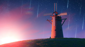 دانلود والپیپر دنباله‌دار و شب و آسیاب بادی Comet Night Scenery Windmill