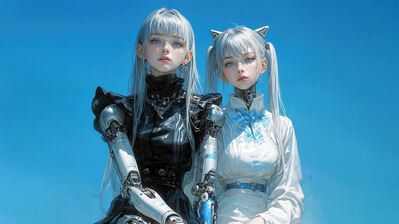 دانلود والپیپر دختران سایبرپانک مو سفید Cyberpunk Anime Girls White Hair