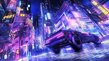 دانلود والپیپر ماشین سایبرپانک شهر شب Cyberpunk Car Night City