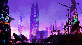 دانلود والپیپر مینیمال شهر سایبرپانک Cyberpunk City Minimalist Digital Art