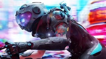 دانلود والپیپر سایبرپانک خالکوبی موتورسوار Cyberpunk Tattoo Biker Sci-Fi Digital Art