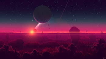 دانلود والپیپر دیجیتال آرت غروب ماه ستاره شب Digital Art Sunset Moon Night Stars Scenery