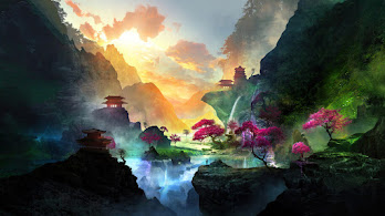 دانلود والپیپر دیجیتال آرت کوه جنگل فانتزی Fantasy Forest Mountain Digital Art