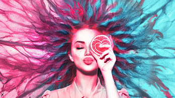 دانلود والپیپر دیجیتال آرت بوسه دختر و قلب Girl Kiss Heart Digital Art