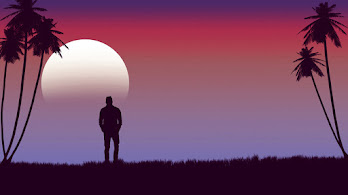 دانلود والپیپر مینیمال سیلوئت ماه و منظره Minimalist Moon Silhouette Scenery