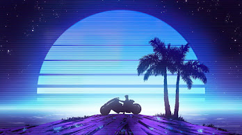 دانلود والپیپر مینیمال ماه شب سینت‌ویو Moon Night Minimalist Synthwave