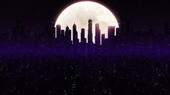 دانلود والپیپر سایبرپانکی ماه و شهر شبانه Night City Moon Digital Art