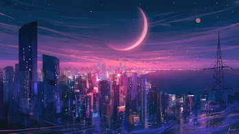 دانلود والپیپر شب شهر و ماه Night City Moon