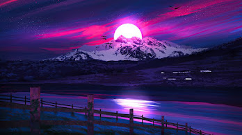 دانلود والپیپر دیجیتال شب مهتاب و کوه Night Moon Mountain Landscape