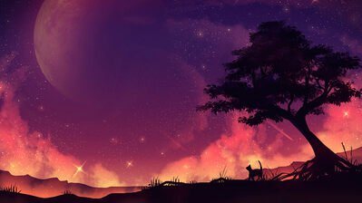 دانلود والپیپر شب مهتاب درخت و گربه Night Sky Moon Tree Cat Silhouette Digital Art