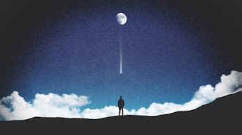 دانلود والپیپر شب پرستاره ماه سایه انسان Digital Art Night Sky Stars Moon Men Silhouette
