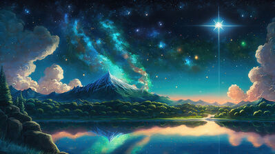 دانلود والپیپر آسمان شب ستاره جنگل کوه Anime Scenery Night Sky Stars Mountain Forest