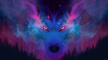 دانلود والپیپر گرگ شب در جنگل Night Wolf Forest Digital Art