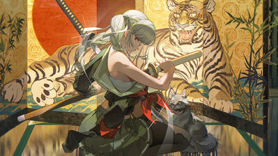 دانلود والپیپر سامورایی دختر انیمه کاتانا Samurai Anime Girl Katana