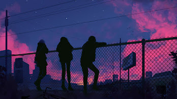 دانلود والپیپر دیجیتال آرت سیلوئت حصار و شب Silhouette Fence Night Sky Digital Art