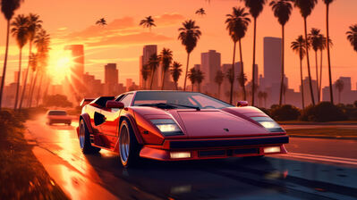 دانلود والپیپر منظره غروب ماشین اسپورت Sports Car Sunset Scenery