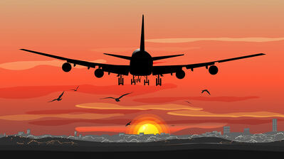 دانلود والپیپر غروب و هواپیما Sunset Airplane Landing