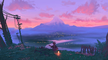 دانلود والپیپر منظره غروب خورشید کوهستان Sunset Landscape Art Scenery Mountain