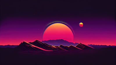 دانلود والپیپر سینت‌ویو غروب کوه Sunset Synthwave Art