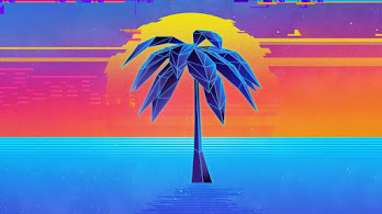 دانلود والپیپر دیجیتال آرت درخت نخل غروب Sunset Palm Tree Digital Art