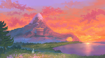 دانلود والپیپر منظره غروب کوه Sunset Scenery Mountain Landscape Art